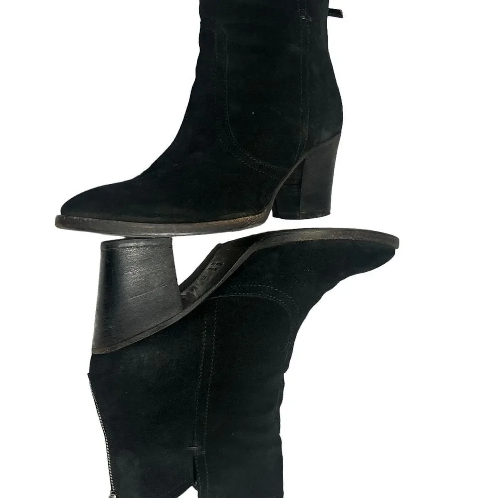 Aquatalia Farah Black Suede Ankle Boots Size 9.5. Made in Italy. Back zip